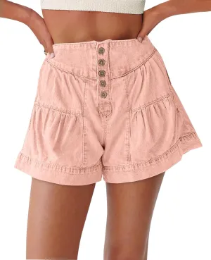 Cicy Bell Womens Summer Flowy Jean Shorts Button Up High Waisted Wide Leg Denim Skort with Pockets