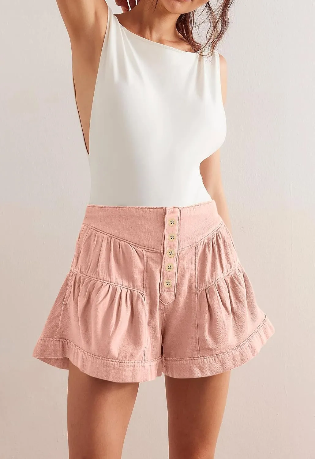 Cicy Bell Womens Summer Flowy Jean Shorts Button Up High Waisted Wide Leg Denim Skort with Pockets