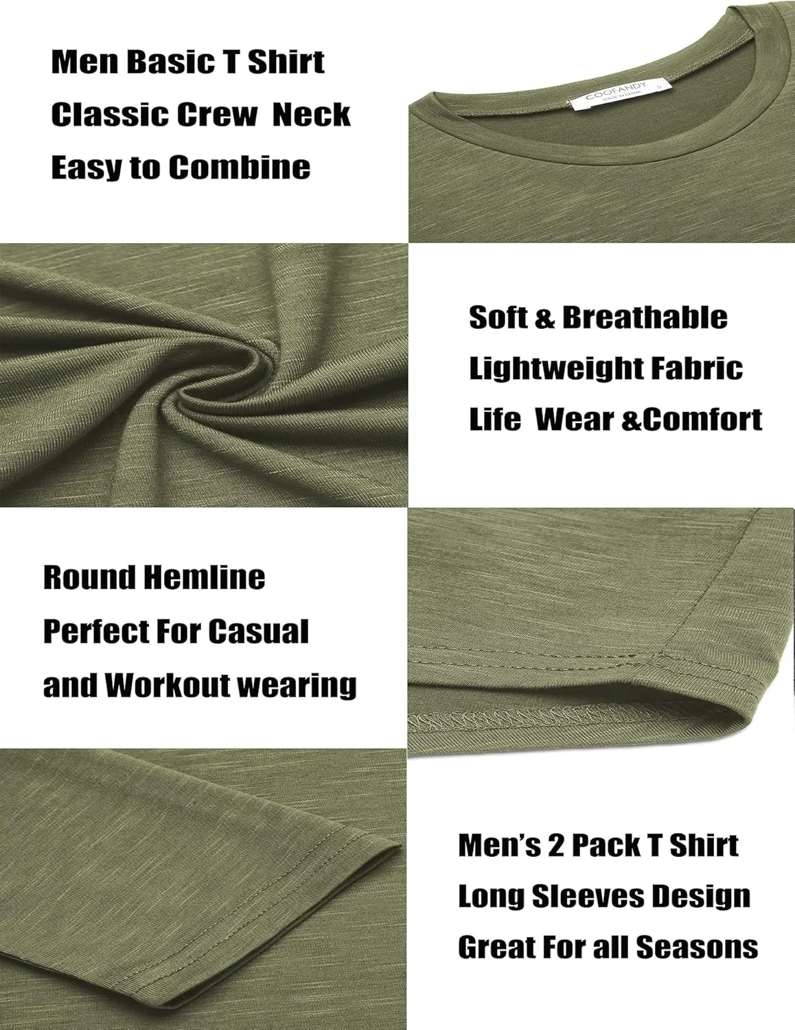 COOFANDY Men 2 Pack Muscle Fitted T Shirt Gym Workout Athletic Long Sleeves Tee