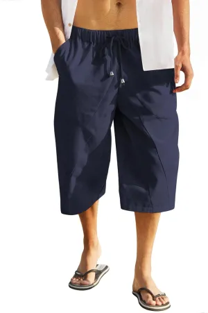 COOFANDY Men's Linen Harem Capri Pants Casual Lightweight Drawstring Yoga Pants Baggy 3/4 Beach Trousers