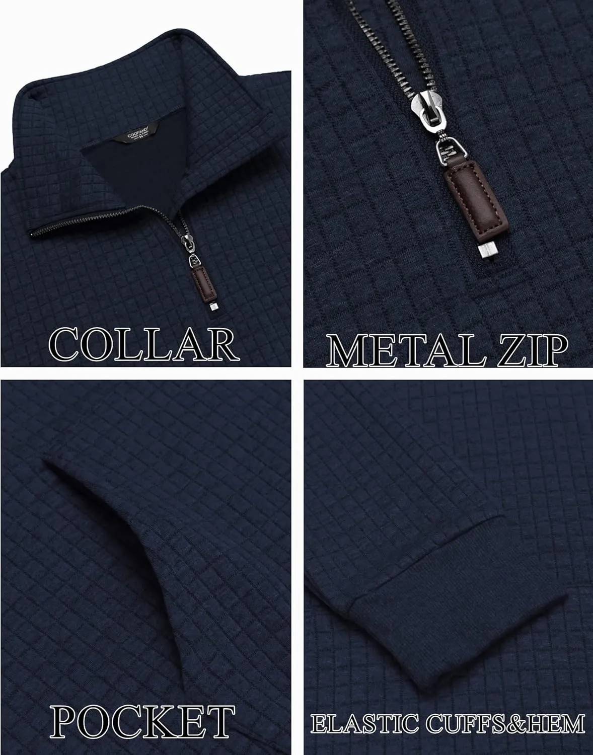 COOFANDY Mens Quarter Zip Sweatshirt Long Sleeve Casual Waffle Pullover Hoodies with Pocket