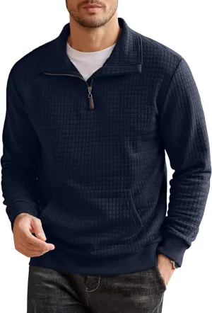 COOFANDY Mens Quarter Zip Sweatshirt Long Sleeve Casual Waffle Pullover Hoodies with Pocket