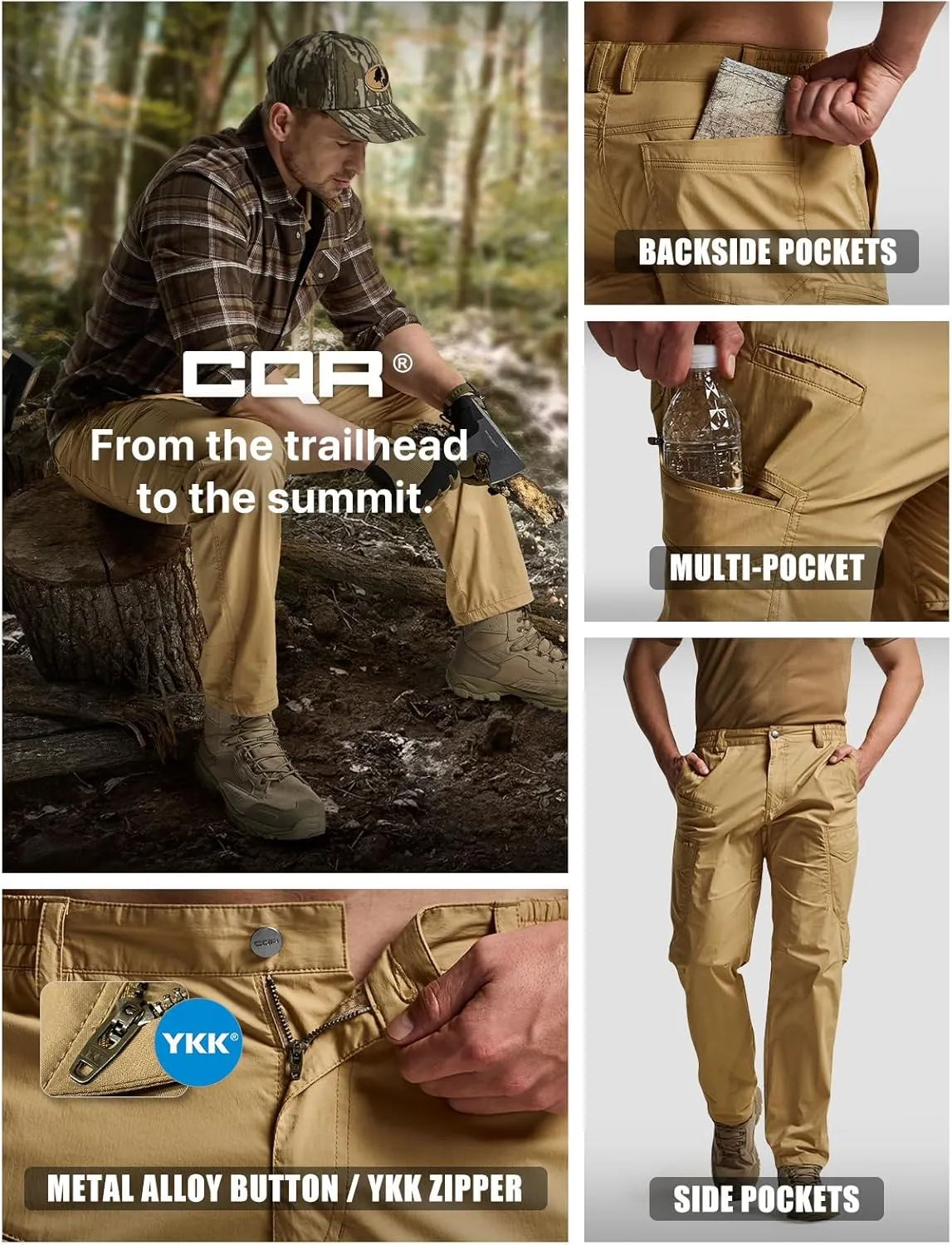 CQR Men's Quick Dry Tactical Pants, Water Resistant Outdoor Pants, Lightweight Stretch Cargo Work Hiking Pants