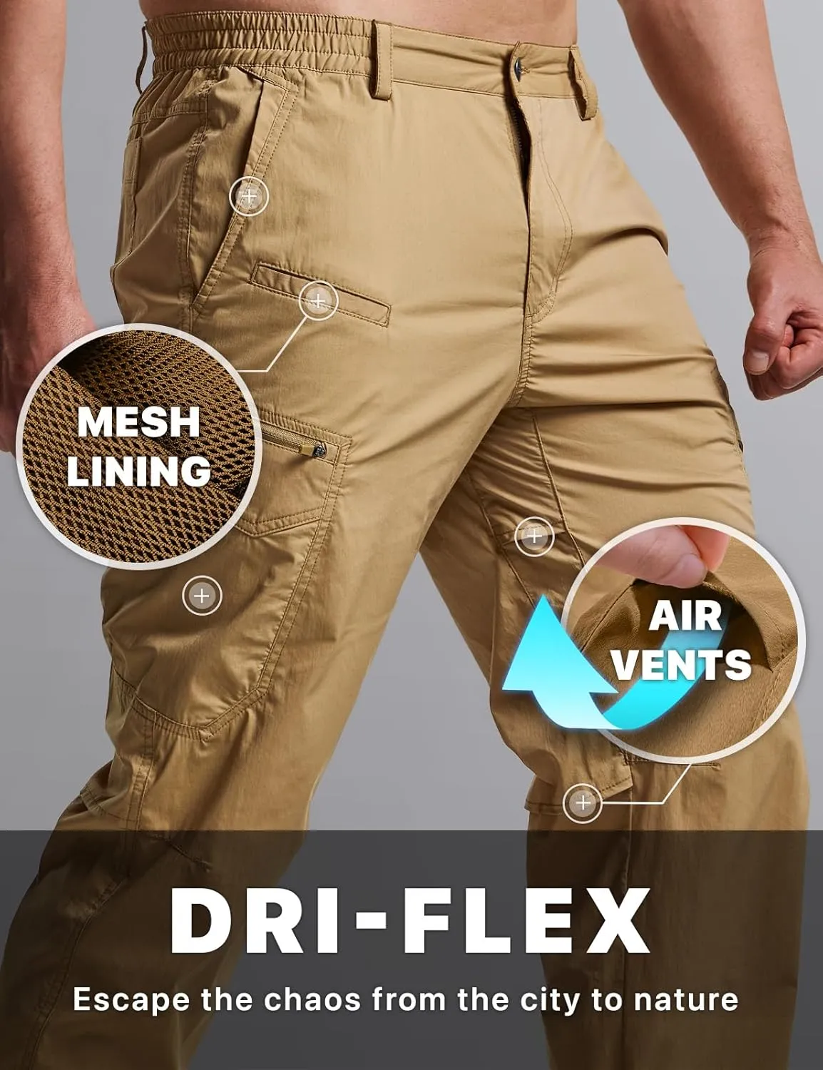 CQR Men's Quick Dry Tactical Pants, Water Resistant Outdoor Pants, Lightweight Stretch Cargo Work Hiking Pants