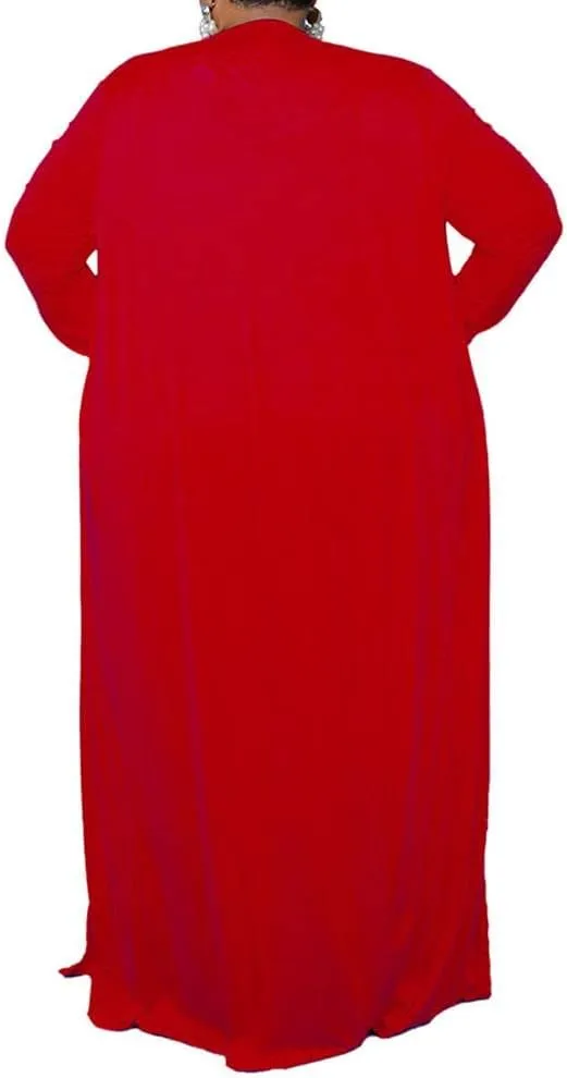 CROSTRITON Women 3 Piece Plus Size Suit Solid Long Sleeve Open Front Long Coat with Leg pants Loungewear