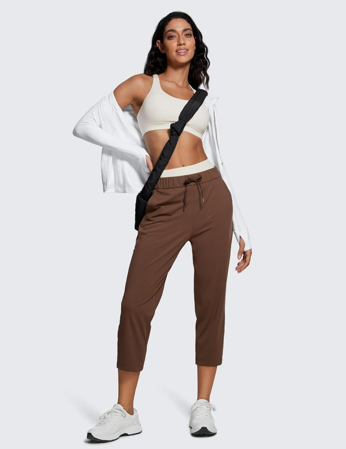 CRZ YOGA 4-Way Stretch Golf Capri for Women 23", Casual Yoga Dress Work Pants with Pockets Workout Athletic Travel