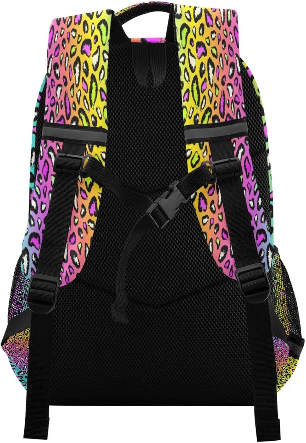 Custom Name Students School Backpack Colorful Leopard with Chest Strap,Personalized Animal Skin Laptop Backpack, Customized Travel Hiking Backpack for Boys Girls