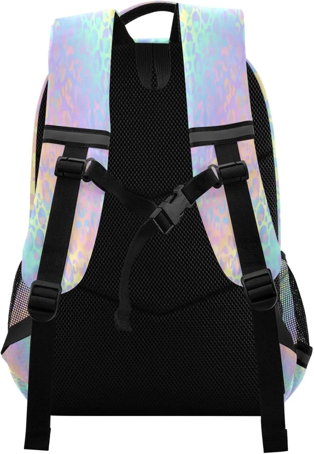 Custom Name Students School Backpack Rainbow Cheetah Leopard Print with Chest Strap,Personalized Animal Skin Laptop Backpack, Customized Travel Hiking Backpack for Boys Girls
