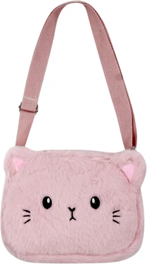 Cute Cat Crossbody Purse Pink Small Fluffy Satchel Shoulder Bag Animal Plush Messenger Bag Kawaii Purse for Women