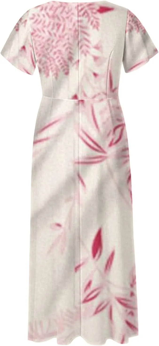 Cute Floral Maxi Dresses for Women 2025 Flowy Short Sleeve Chiffon Dress Summer Casual Prom Beach Clothes Easter Dress