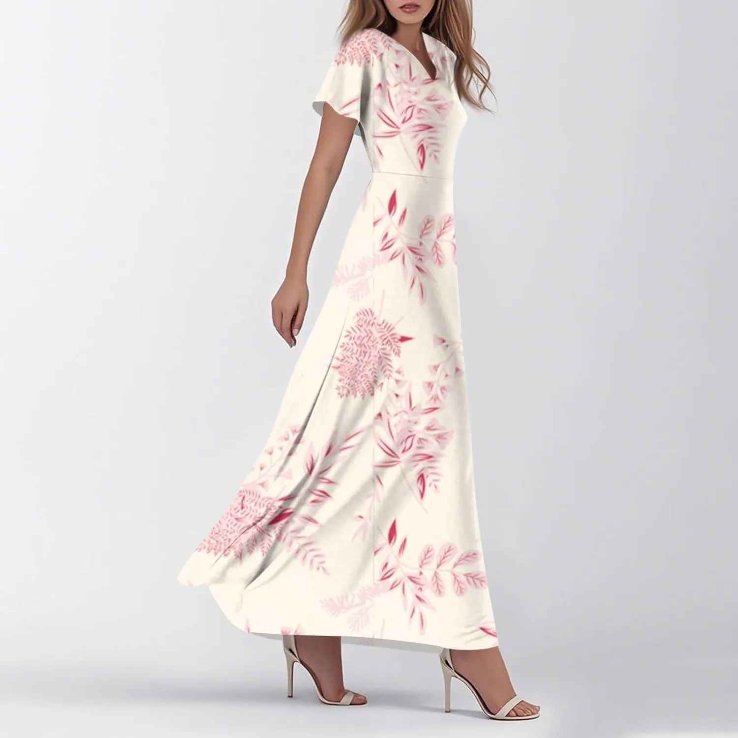 Cute Floral Maxi Dresses for Women 2025 Flowy Short Sleeve Chiffon Dress Summer Casual Prom Beach Clothes Easter Dress