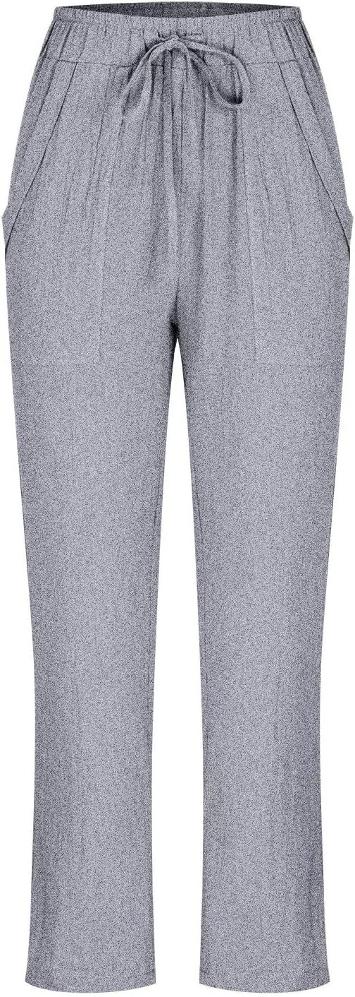 DASAYO Linen Pants Women Pettie Plus Size Drawstring Elastic Waist Straight Leg Trousers Summer Casual Pants with Pockets