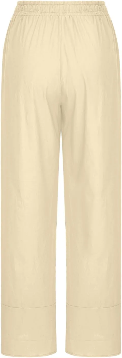 DASAYO Summer Pants for Women Trendy Drawstringg Elastic Wasit Linen Pants Casual Loose Straight Leg Trousers with Pockets