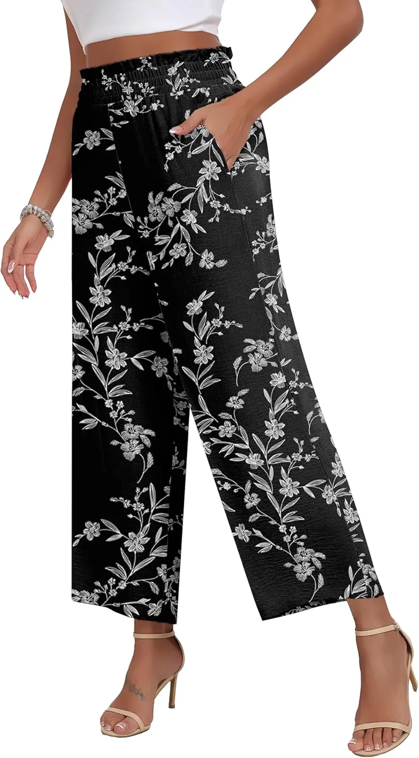DILIUXING Womens Wide Leg Pants High Waisted Casual Drawstring Trousers Loose Adjustable Pants with Pockets