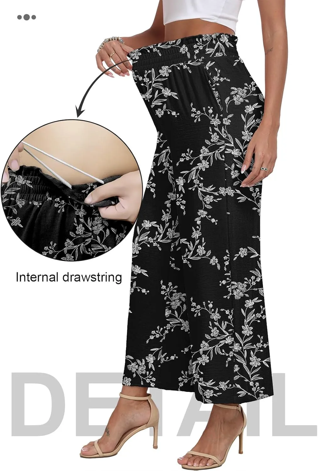 DILIUXING Womens Wide Leg Pants High Waisted Casual Drawstring Trousers Loose Adjustable Pants with Pockets