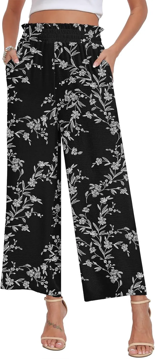 DILIUXING Womens Wide Leg Pants High Waisted Casual Drawstring Trousers Loose Adjustable Pants with Pockets