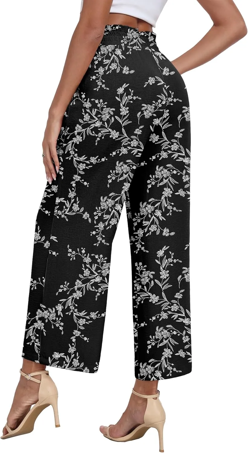 DILIUXING Womens Wide Leg Pants High Waisted Casual Drawstring Trousers Loose Adjustable Pants with Pockets