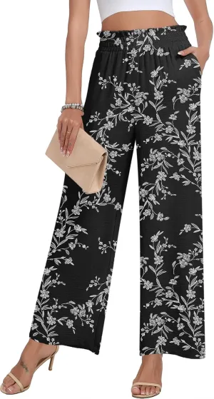DILIUXING Womens Wide Leg Pants High Waisted Casual Drawstring Trousers Loose Adjustable Pants with Pockets
