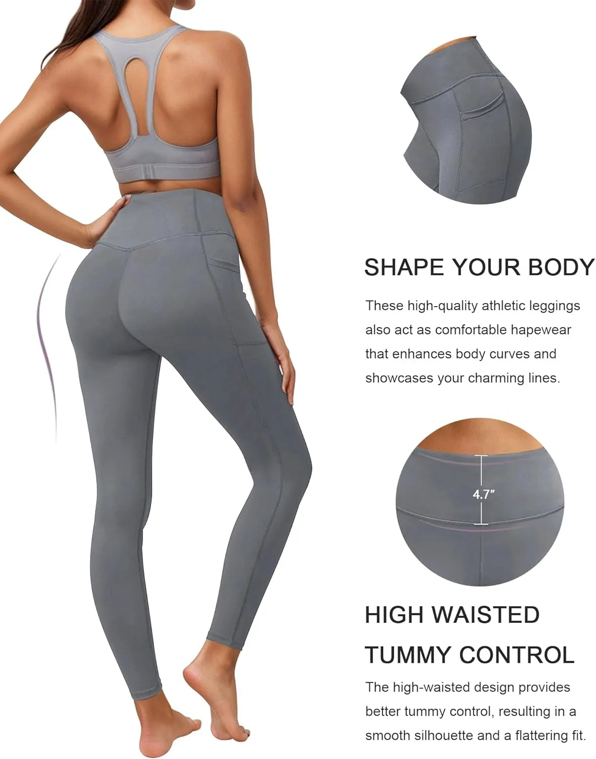 Dimore 4 Pack Workout Leggings for Women with Pockets,High Waisted Tummy Control Yoga Pants for Workout Running