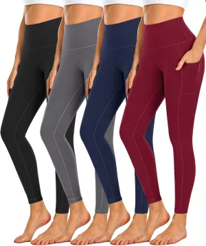 Dimore 4 Pack Workout Leggings for Women with Pockets,High Waisted Tummy Control Yoga Pants for Workout Running