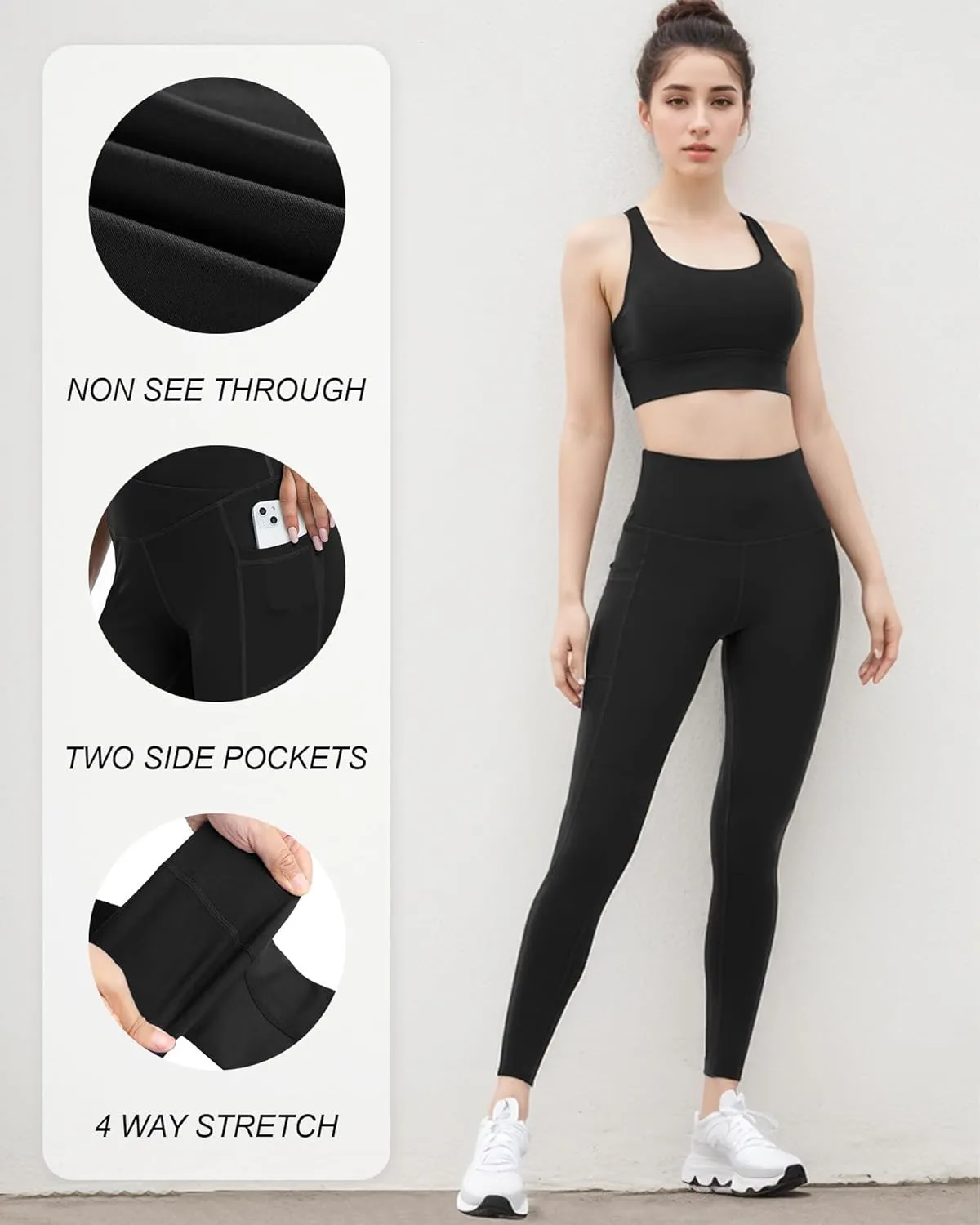Dimore 4 Pack Workout Leggings for Women with Pockets,High Waisted Tummy Control Yoga Pants for Workout Running