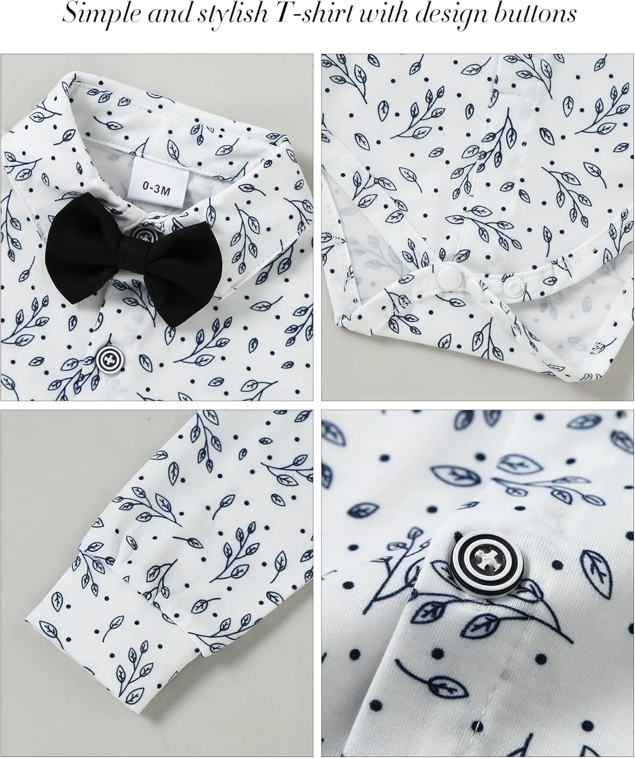 DISAUR Baby Boy Clothes Suits 5PC Infant Gentleman Outfit Dress Shirt Bowtie Vest Corsage Pants Wedding Baby Suit
