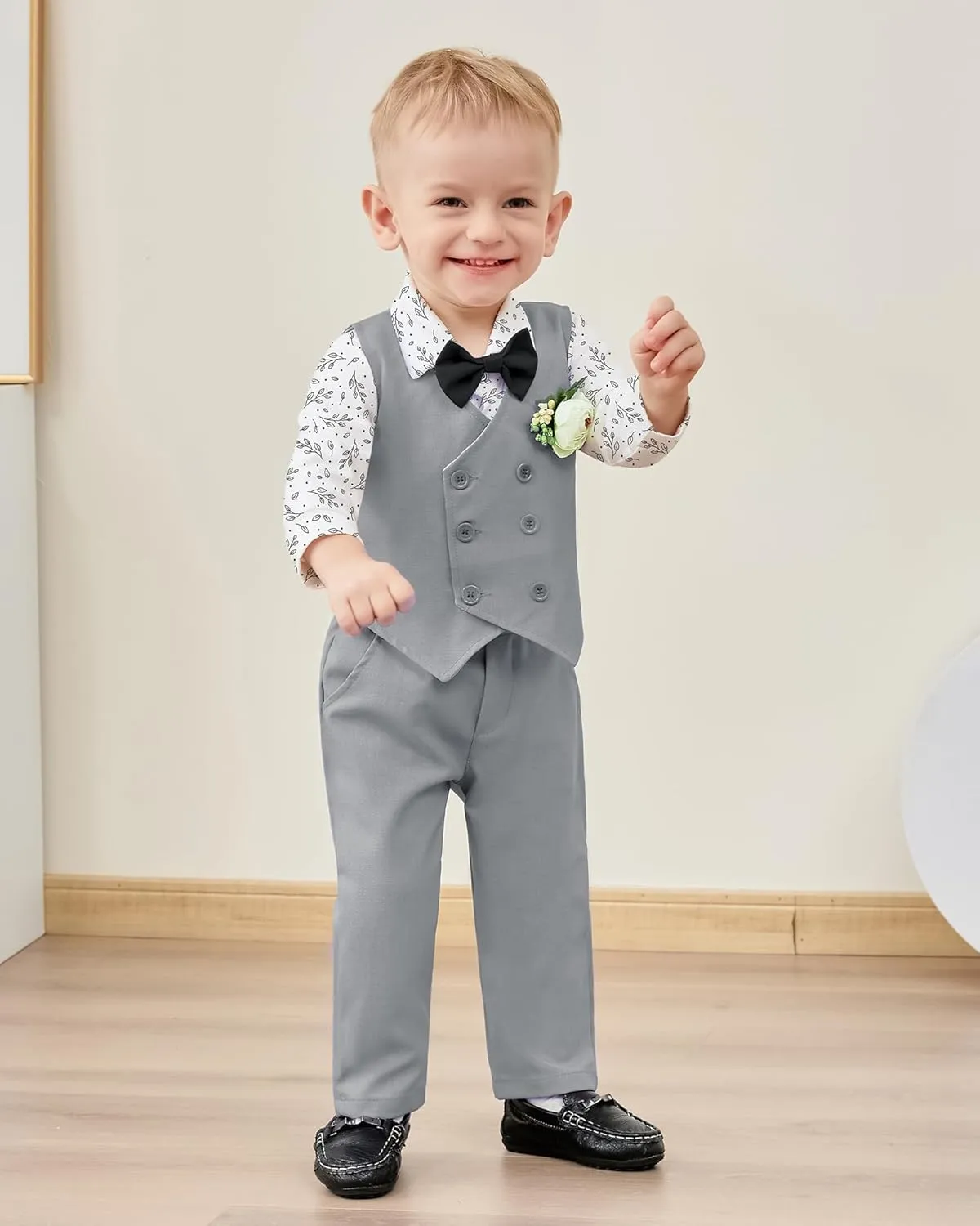 DISAUR Baby Boy Clothes Suits 5PC Infant Gentleman Outfit Dress Shirt Bowtie Vest Corsage Pants Wedding Baby Suit