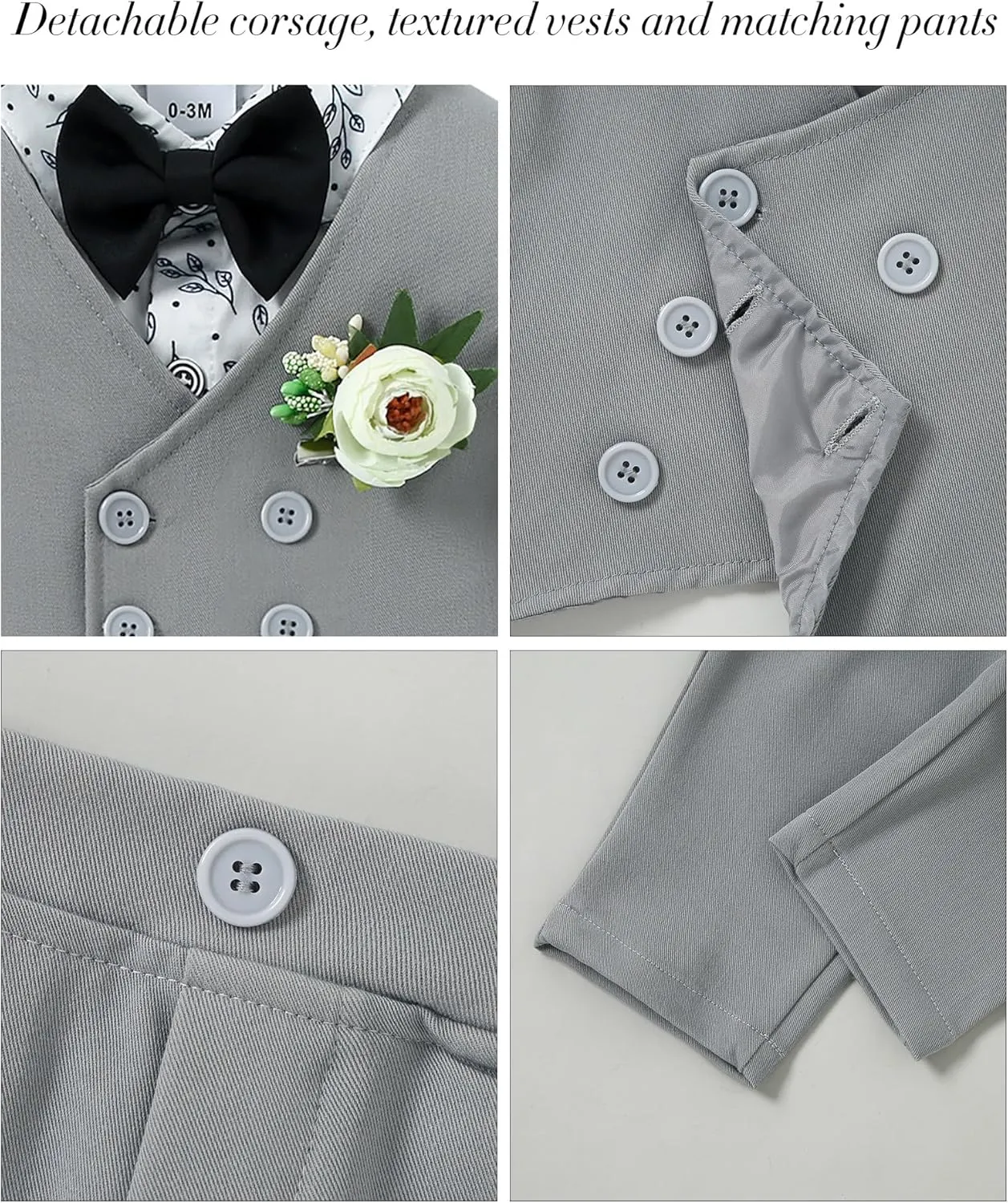 DISAUR Baby Boy Clothes Suits 5PC Infant Gentleman Outfit Dress Shirt Bowtie Vest Corsage Pants Wedding Baby Suit