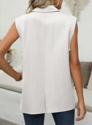 Dokotoo Womens Vest Dressy Casual Stripes Sleeveless Blazer Button Up Lightweight Summer Work Office Suit Vest