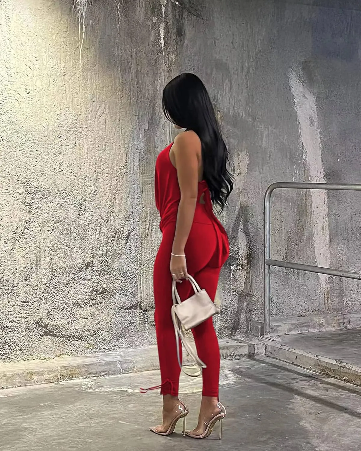 Doweha Women's Sexy Summer Two Piece Outfits Sleeveless Backless Deep V Neck Tank Tops And High Waisted Pants Matching Sets