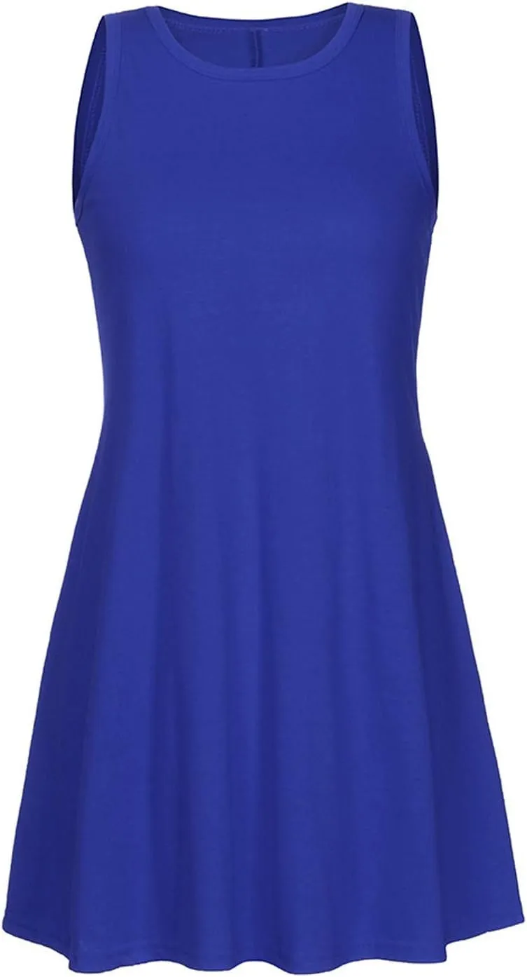 Dresses for Women 2025,Sleeveless Crewneck Summer Spring Dress Sleeveless Casual Beach Sundress Tank Dress Mini Dress