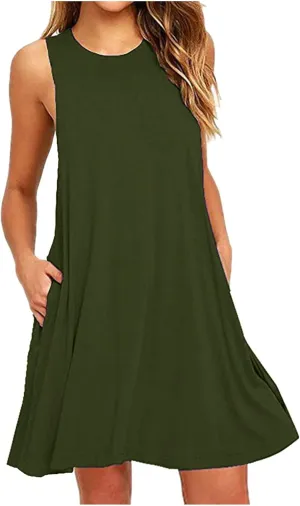 Dresses for Women 2025,Sleeveless Crewneck Summer Spring Dress Sleeveless Casual Beach Sundress Tank Dress Mini Dress