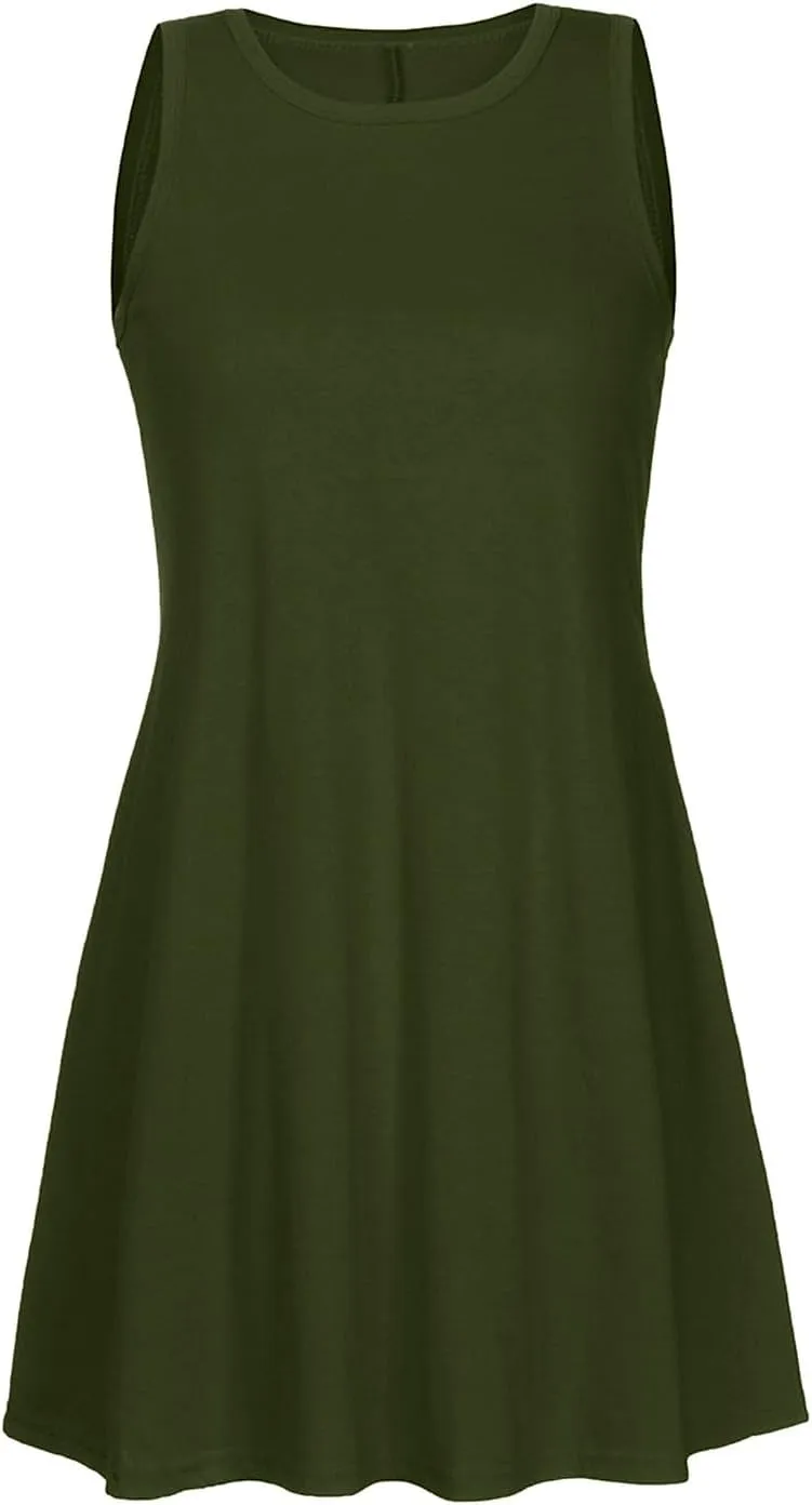 Dresses for Women 2025,Sleeveless Crewneck Summer Spring Dress Sleeveless Casual Beach Sundress Tank Dress Mini Dress