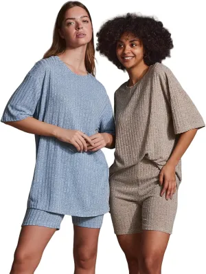 Ekouaer 2 Pack Women's Pajama Set Ribbed Knit Matching Outfits Biker Shorts Sleepwear Loungewear Sweatsuits for Bosom Friend L
