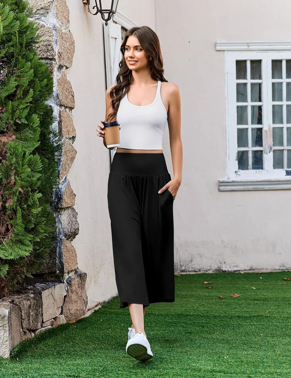 Ekouaer Womens Pajama Pants Wide Leg Capri Yoga Pants Lounge Comfy Sleep Pj Bottoms with Pockets