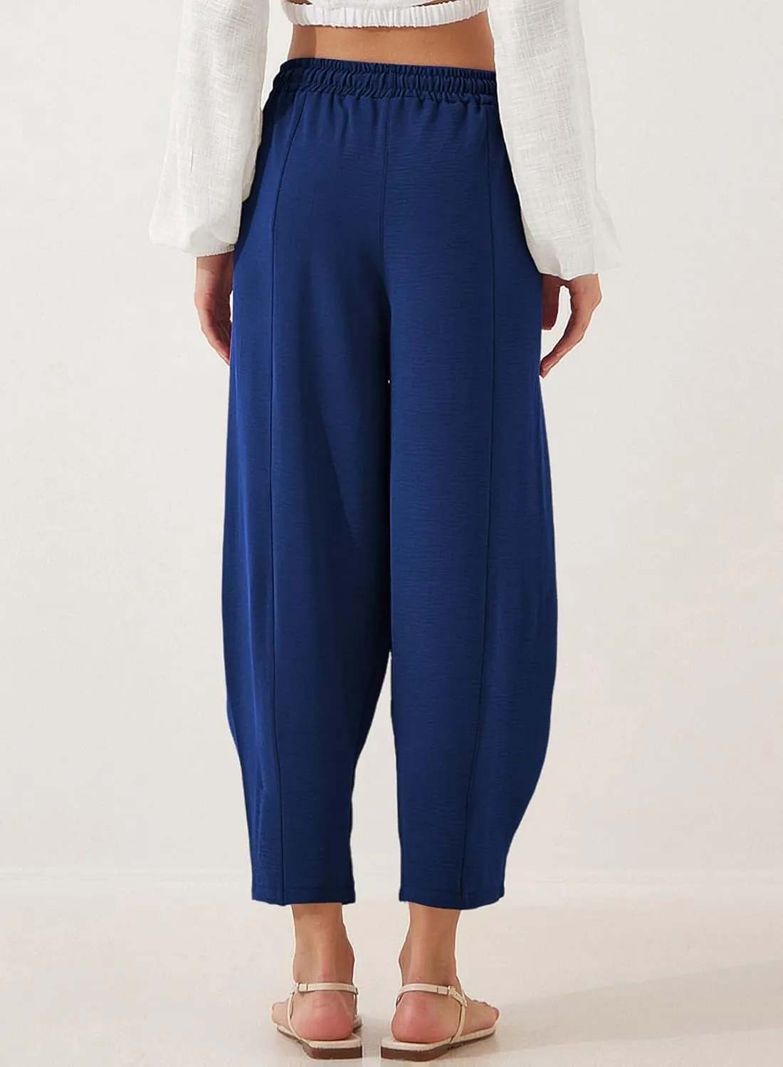 EVALESS Women's Summer High Waisted Baggy Pants Casual Ankle Length Trouser Slacks with Pockets