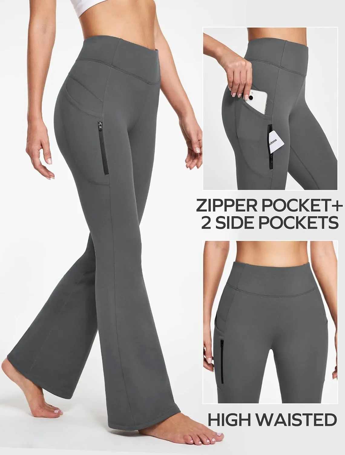 Ewedoos Fleece Lined Yoga Pants with Pockets Water Resistant Hiking Pants Women High Waist Flare Leggings Winter Warm Pants