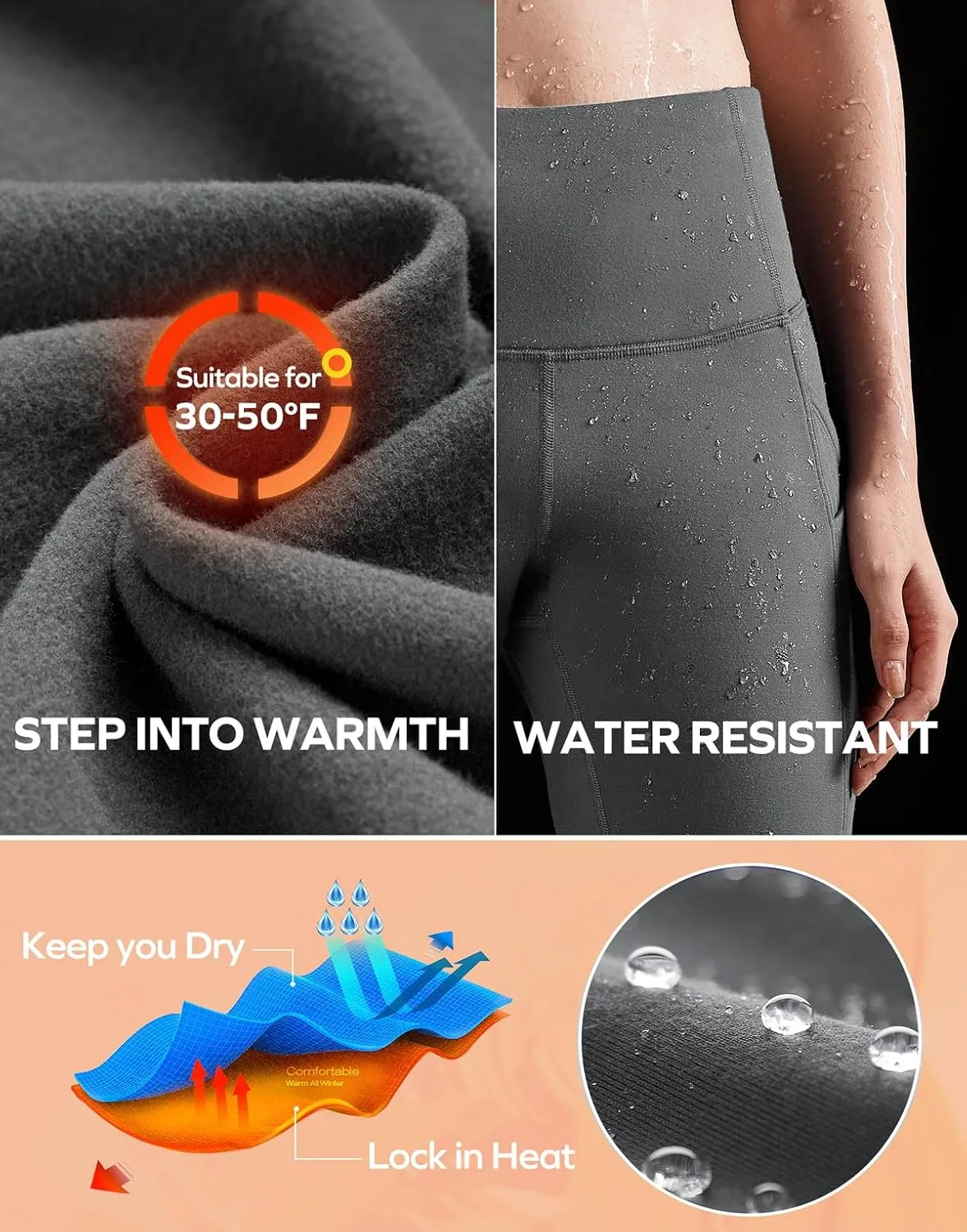 Ewedoos Fleece Lined Yoga Pants with Pockets Water Resistant Hiking Pants Women High Waist Flare Leggings Winter Warm Pants