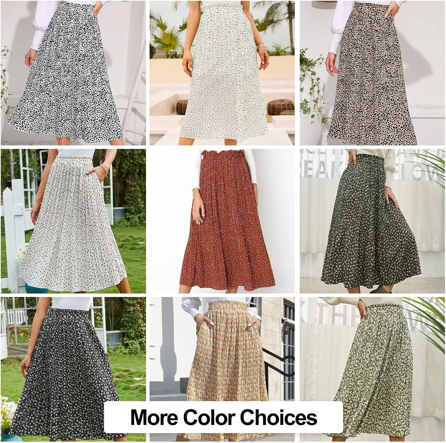 EXLURA Womens High Waist Polka Dot Pleated Maxi Skirt Midi Swing Skirt Beach Vacation Cruise Outfits with Pockets