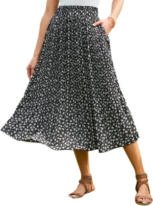 EXLURA Womens High Waist Polka Dot Pleated Maxi Skirt Midi Swing Skirt Beach Vacation Cruise Outfits with Pockets
