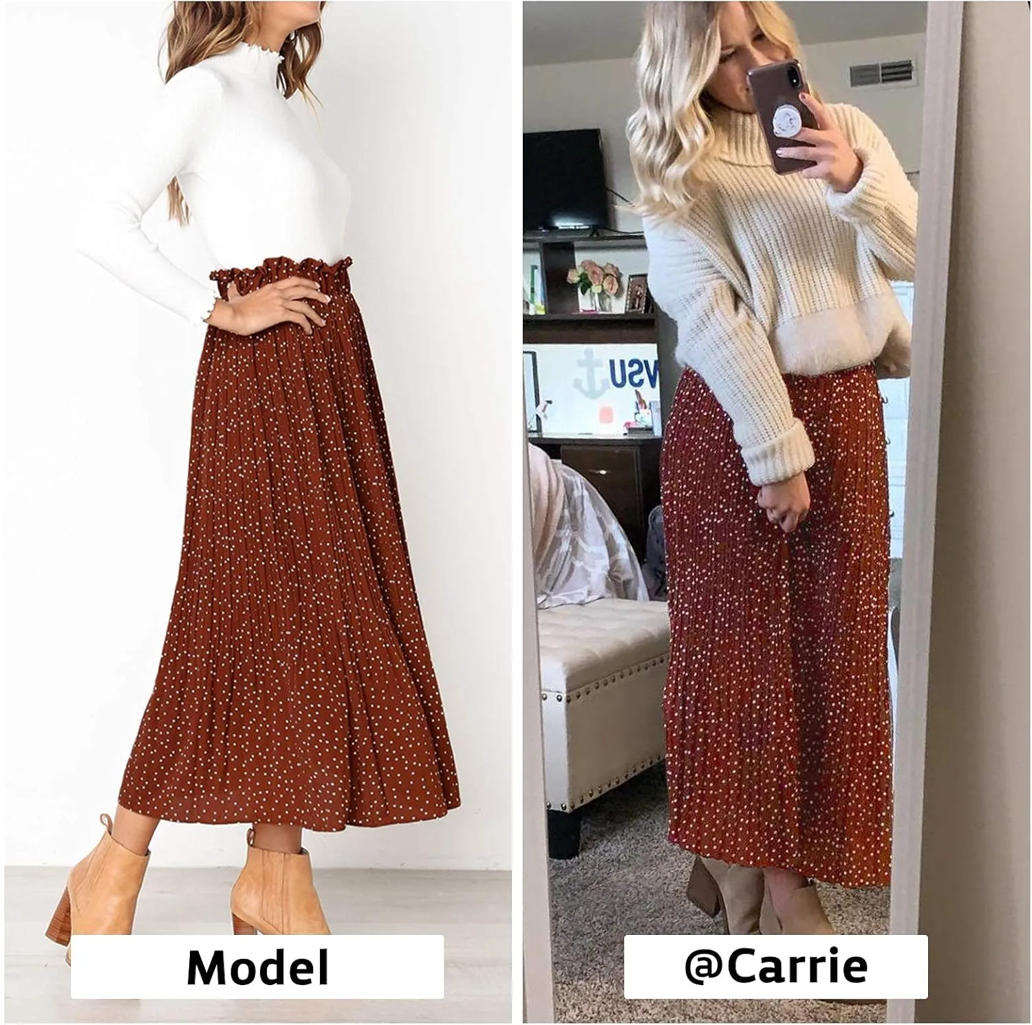 EXLURA Womens High Waist Polka Dot Pleated Maxi Skirt Midi Swing Skirt Beach Vacation Cruise Outfits with Pockets