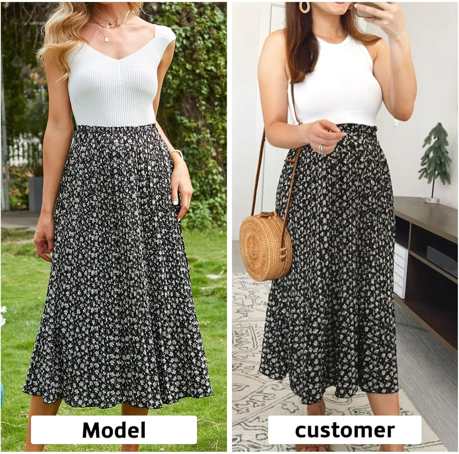 EXLURA Womens High Waist Polka Dot Pleated Maxi Skirt Midi Swing Skirt Beach Vacation Cruise Outfits with Pockets