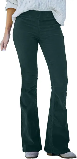 Famnbro Women's Corduroy Pants High Waist Skinny Flare Leg Long Pants Trousers with Pockets