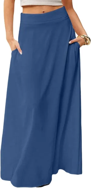 fanmpghleoo Summer Skirts for Women 2025 Boho Elastic High Waisted Maxi Skirt Flowy Vacation Beach Long Skirt with Pockets