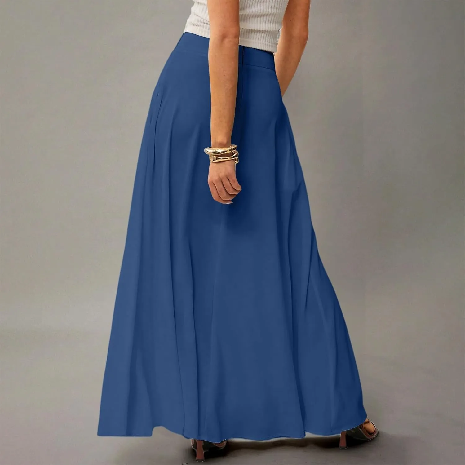fanmpghleoo Summer Skirts for Women 2025 Boho Elastic High Waisted Maxi Skirt Flowy Vacation Beach Long Skirt with Pockets