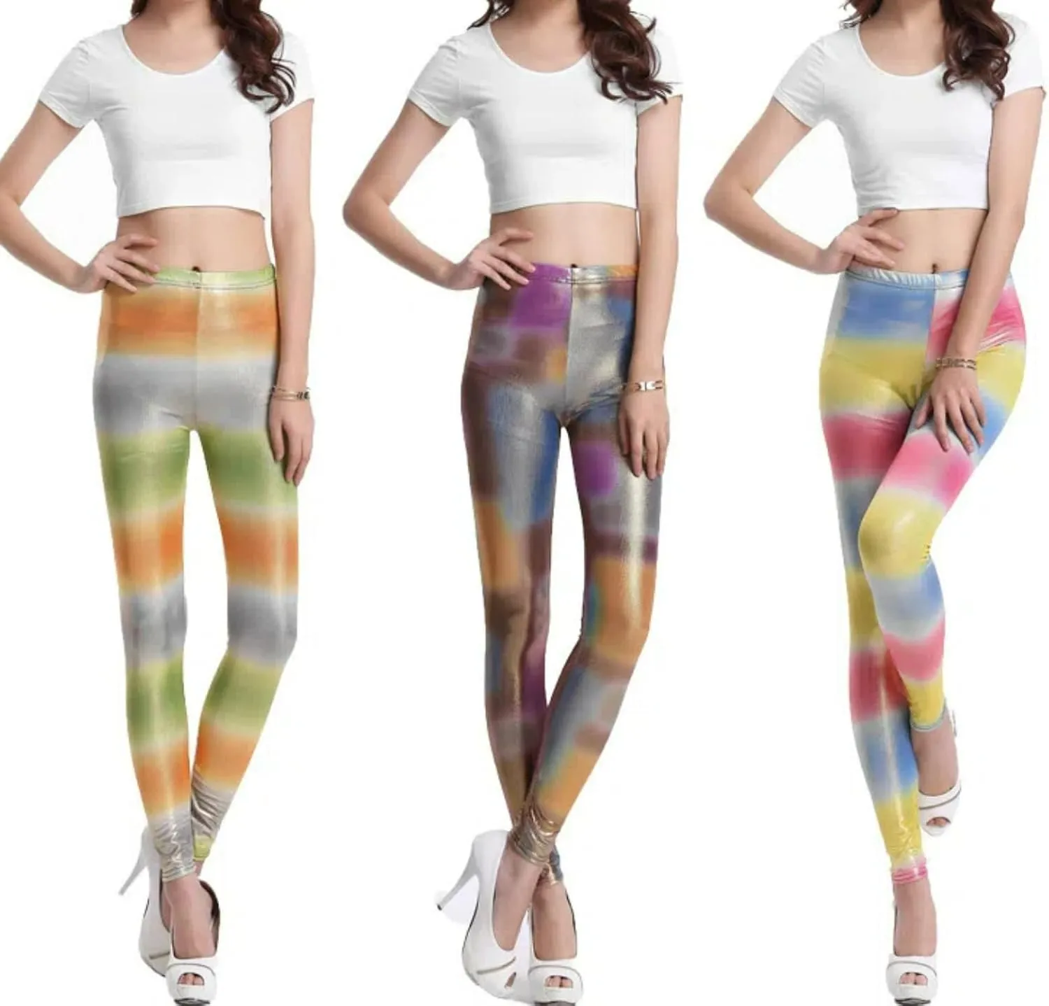Faux Leather Legging Pants Dyeing Hot Stamping Colored Bottom Slim Fit High Waist Street Trendy Tight for Women