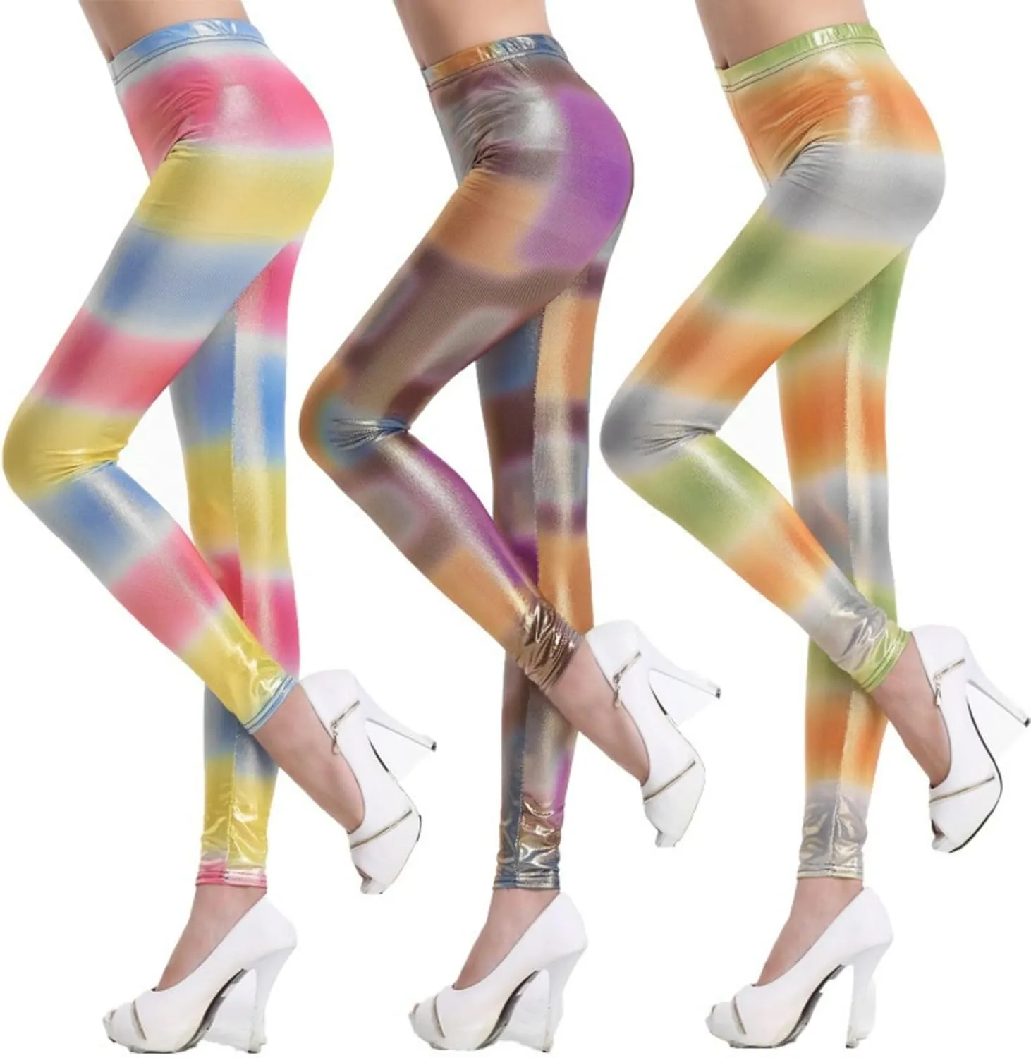 Faux Leather Legging Pants Dyeing Hot Stamping Colored Bottom Slim Fit High Waist Street Trendy Tight for Women