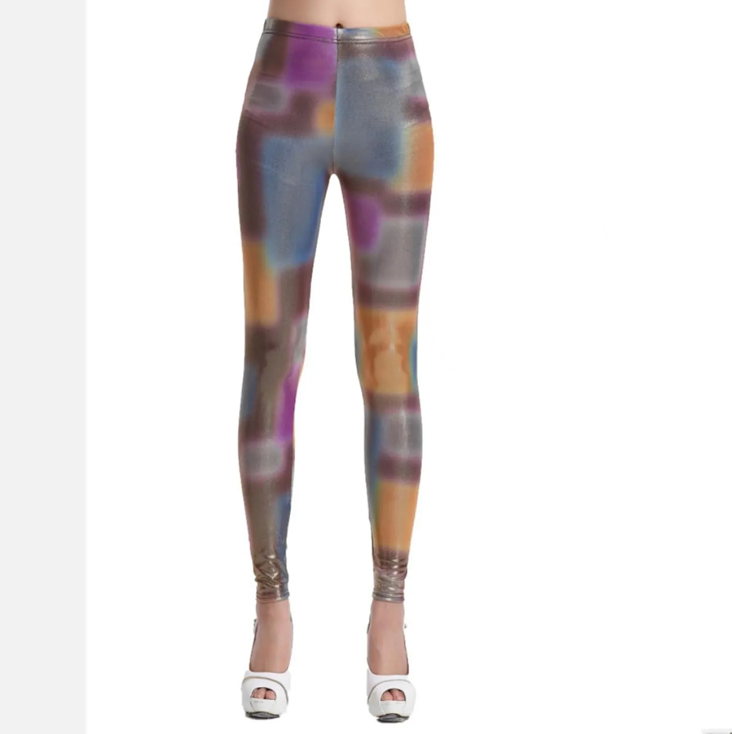 Faux Leather Legging Pants Dyeing Hot Stamping Colored Bottom Slim Fit High Waist Street Trendy Tight for Women