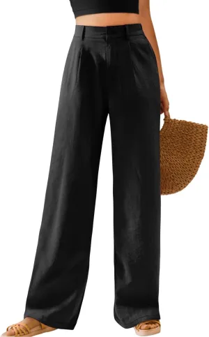 Feiersi Womens Casual Wide Leg Pants High Waisted Button Down Straight Long Trousers Palazzo Pants