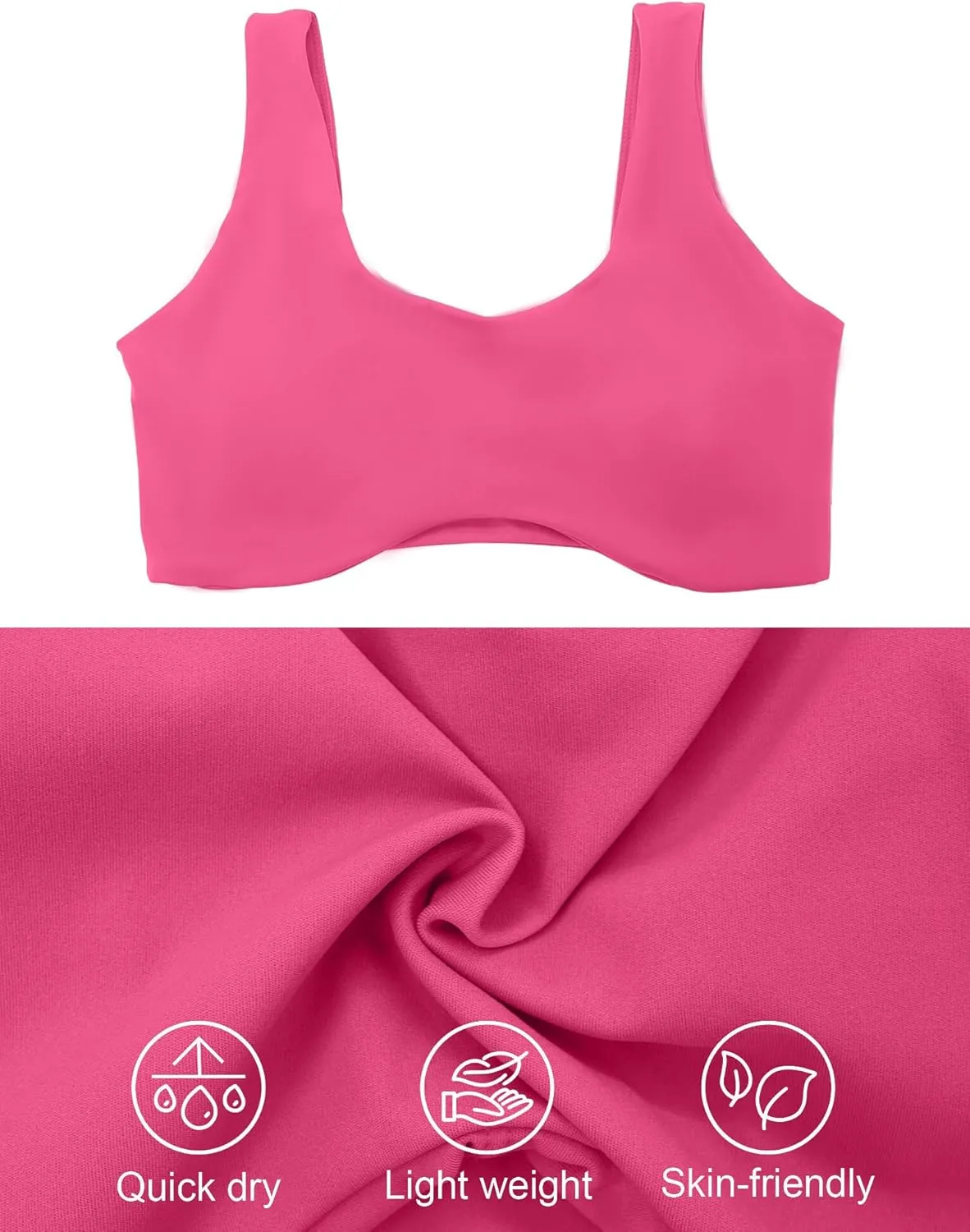 FEOYA Scoop Neck Sexy Sports Bra for Women Padded Low Cut Low Impact Workout Fitness Bra U Back Curved Sculpt Bra